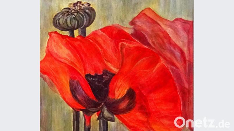 Leuchtend roter Mohn mit Acryl auf Leinwand gemalt ist das Bild, mit dem Emma Niklas ihre Kunst vorstellt. Bild: hka