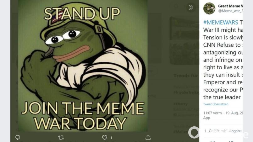 &quot;Pepe der Frosch&quot; ist ein Internetphänomen und bei der Neuen Rechten als Meme beliebt. Er gilt als rassistisches Hasssymbol. Screenshot: Meme_war_3/Twitter
