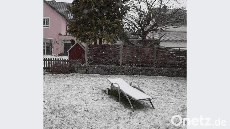 Freitag, 15.19 Uhr, in Schirmitz. Diese Wiese ist weiß, der Himmel grau. Wintergefühle. Bild: ise