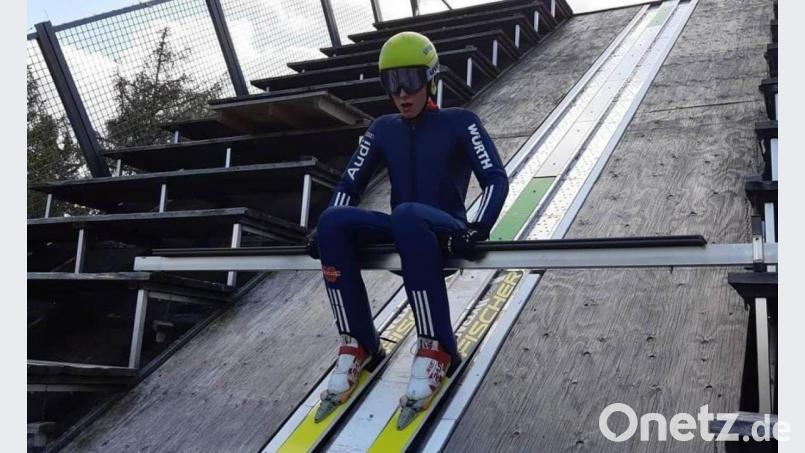 Emil Paul vor einem Trainingssprung in Bischofsgrün. Bild: Paul/privat