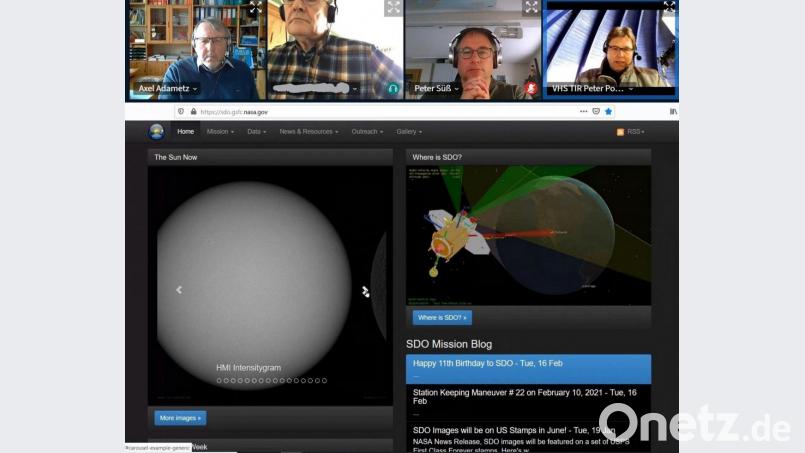 Einige Teilnehmer beim Beobachten der Sonne. Screenshot: Sternwarte Tirschenreuth/exb