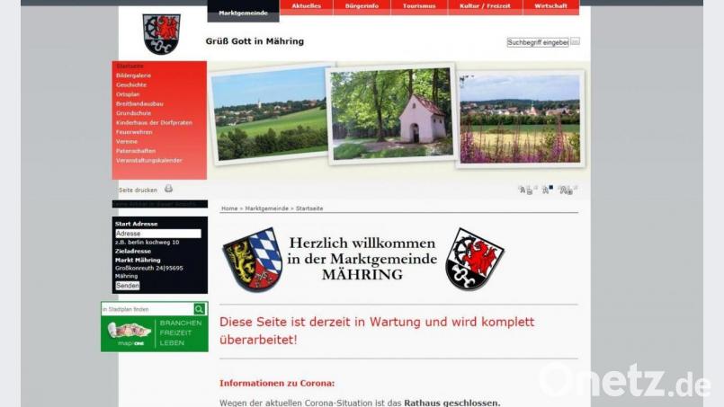 Da der Bürgermeister der Marktgemeinde Mähring sich mit dem Coronavirus infiziert hat, ist das Rathaus noch bis zum 12. Oktober geschlossen. Screenshot: maehring.de/marktgemeinde