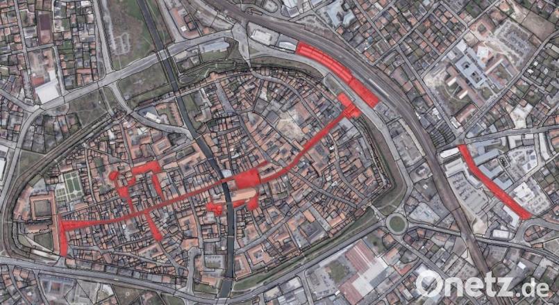 Hier gilt Maske tragen und Alkoholverbot: In diesen Straßen hat die Stadt verfügt, dass sich an die Regeln gehalten werden muss. Bildmontage: Stadt Amberg