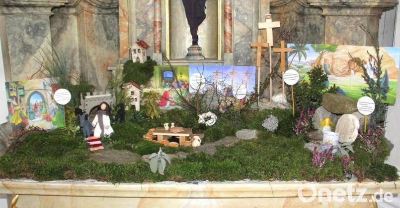 Der mit viel Liebe zum Detail gestaltete „Ostergarten“ in der Niedermuracher zeigt die markanten Szenen der Heiligen Woche (Karwoche). Bild: boj
