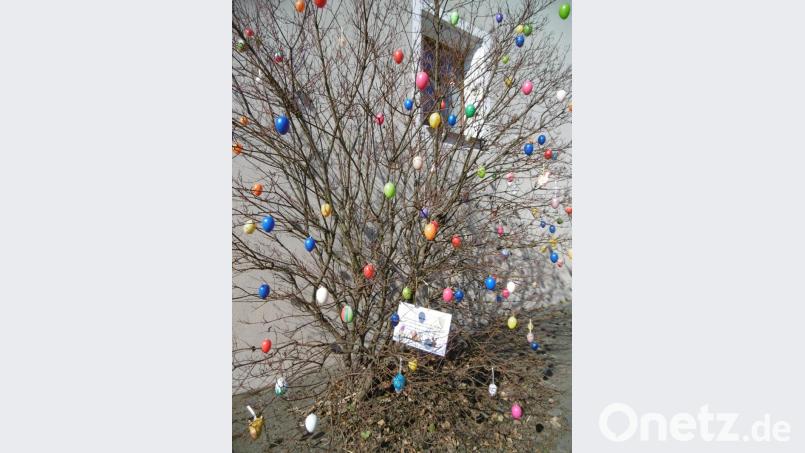 Ein wenig Osterfreude bereiten die in der Gemeinde Hahnbach verteilten Ostersträucher. Bild: mma
