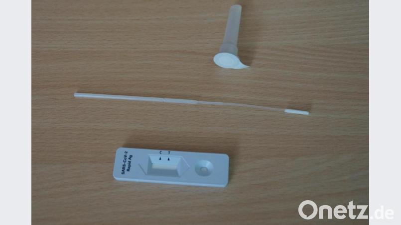 Stäbchen, Röhrchen mit Flüssigkeit und Testanzeiger sind die Utensilien des Antigen-Schnelltest-Sets. Damit sollen sich die Schüler künftig zweimal pro Woche auf das Coronavirus testen. Bild: wel