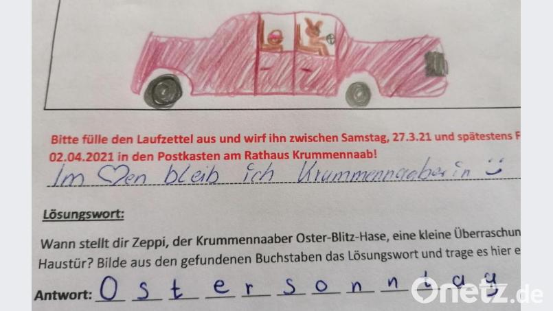 Neben dem Lösungswort „Ostersonntag“ konnten die Hasensucher auch kleine Nachrichten oder Bilder für Zeppi hinterlassen. Bild: vsr