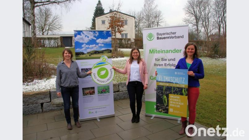 Sie stehen für eine nachhaltige Landwirtschaft ein. Öko-Modellregion Projektmanagerin Neumarkt Sandra Foistner, Öko-Modellregion Projektmanagerin Annika Reich und Fachberaterin BBV Amberg-Neumarkt Ariane Volkmann (von links). Bild: Anita Vieracker, Landschaftspflegeverband Amberg-Sulzbach