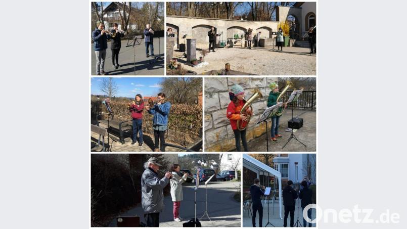 In Kleingruppen meldet sich der Posaunenchor der Christuskirche aus dem Lockdown zurück. Bildmontage: Michael Uebler/exb