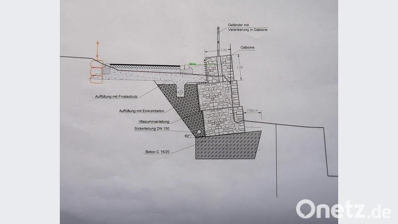 Die Hangabsicherung auf einem Teilstück der Sonnengasse erfolgt mittels einer Gabionenmauer und einem aufgesetzten Geländer zur Absturzsicherung. Repro: bsc