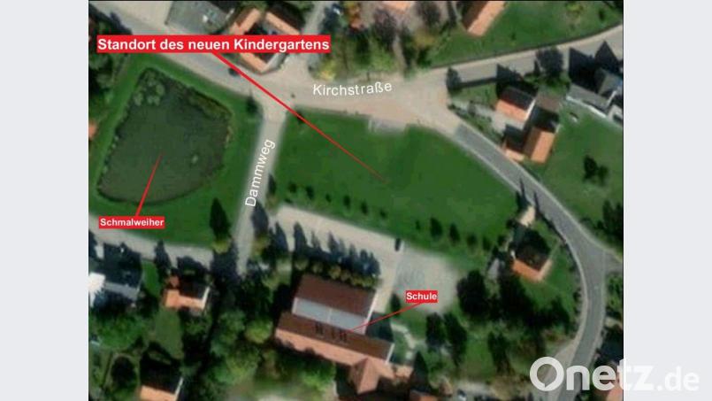 Auf diesem Grundstück baut die Gemeinde Stulln den neuen Kindergarten. Grafik: Maps4News/Quelle: Büro EBB Regensburg