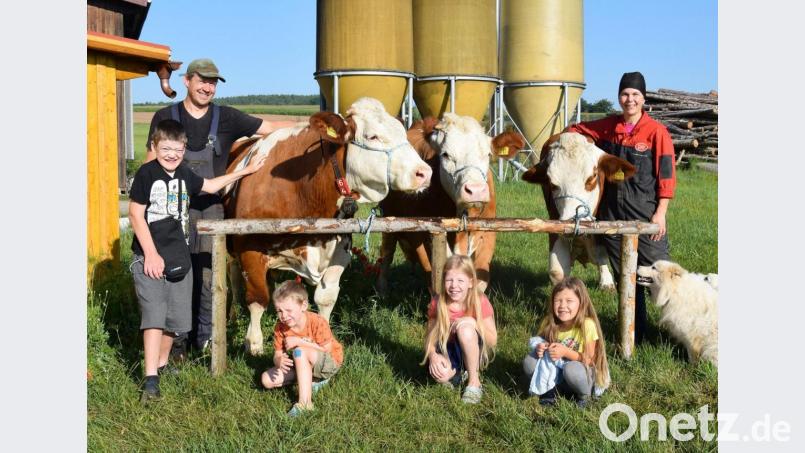 Mit großer Freude und auch Stolz präsentieren Helene und Thomas Bauer gemeinsam mit ihren Kindern Lukas, Killian, Laura und Anna-Lena ihre drei „Golden Girls&quot; &quot;Sonja&quot;, &quot;Emma&quot; und &quot;Nina&quot;. Bild: Rudolf Taxinger/exb