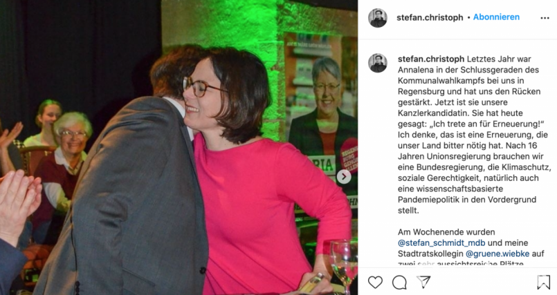 Stefan Christoph demonstriert auf Instagram Geschlossenheit und zeigt sich mit der neuen Kanzlerkandidatin. Screenshot: sbö/Instagram/Stefan Christoph