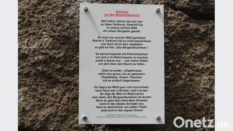 Dieses Schild warnt auf dem Schellenberg vor dem &quot;Bergwaldschwein&quot;. Bild: pi