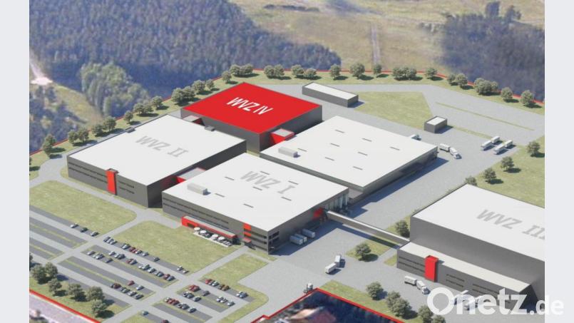 55 Millionen Euro investiert die Witt-Gruppe derzeit in ihre Logistik am Brandweiher. Das neue Warenverteilzentrum (WVZ) IV will das Unternehmen im Frühjahr 2022 in Betrieb nehmen. Grafik: Witt-Gruppe/exb
