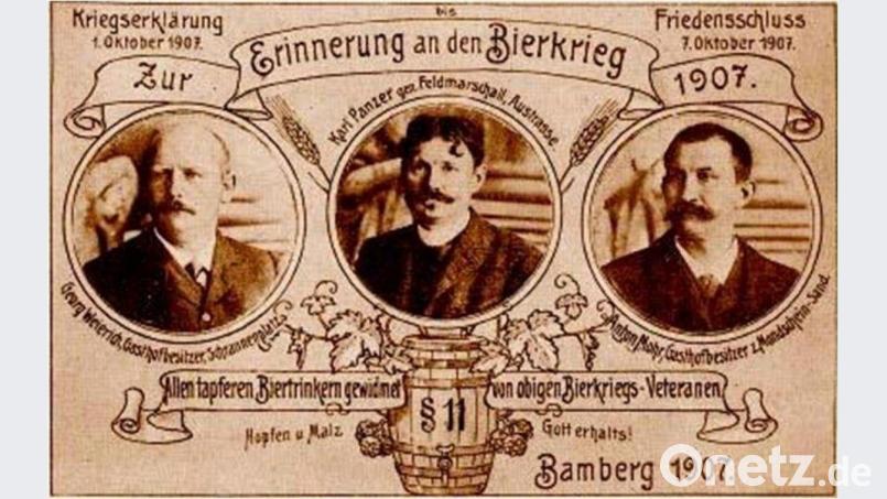 Eine Postkarte von 1907 mit den Initiatoren des Bamberger Bierkrieges. Bild: exb