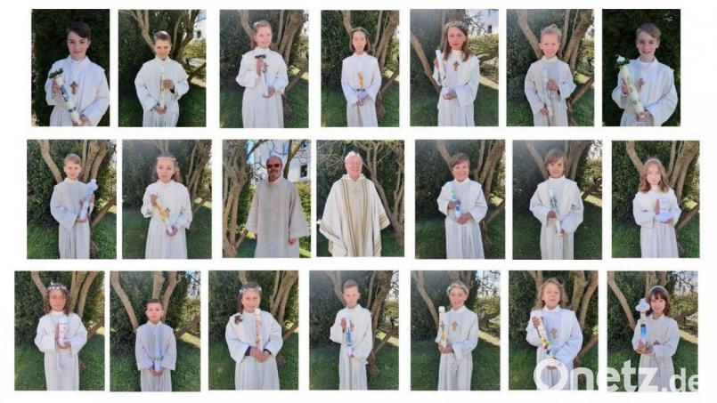 Die 22 Erstkommunikanten der Pfarrei Hl. Dreifaltigkeit in Amberg. Repro: ads