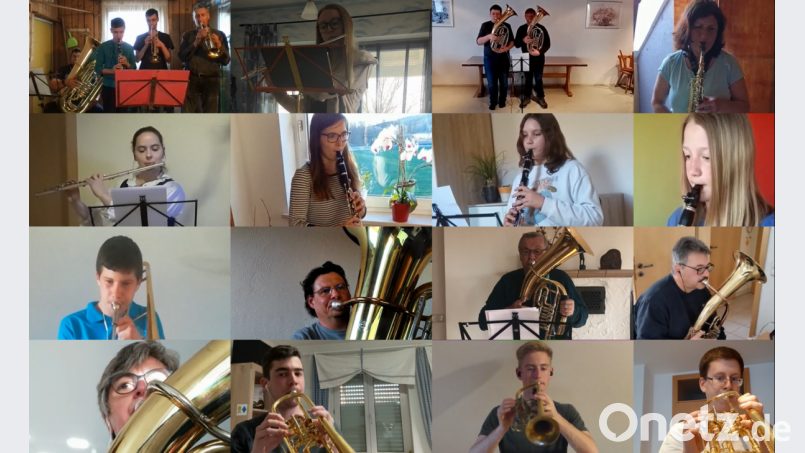 Blaskapelle online. Anders geht es zu Coronazeiten nicht, zusammen zu spielen. Bild: adj