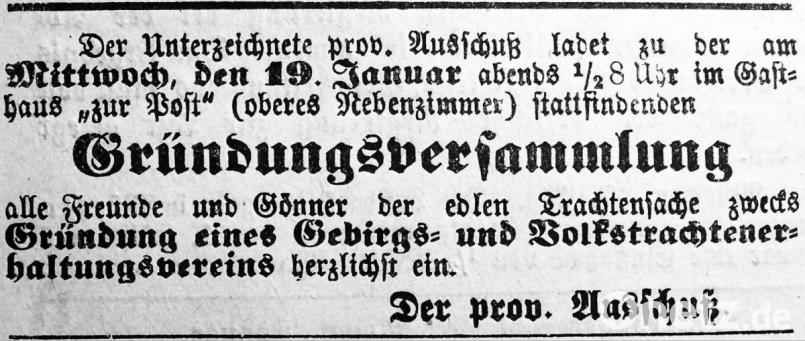 Eine Annonce in der Sulzbacher Zeitung weist auf die Gründungsversammlung hin. Repro: müb