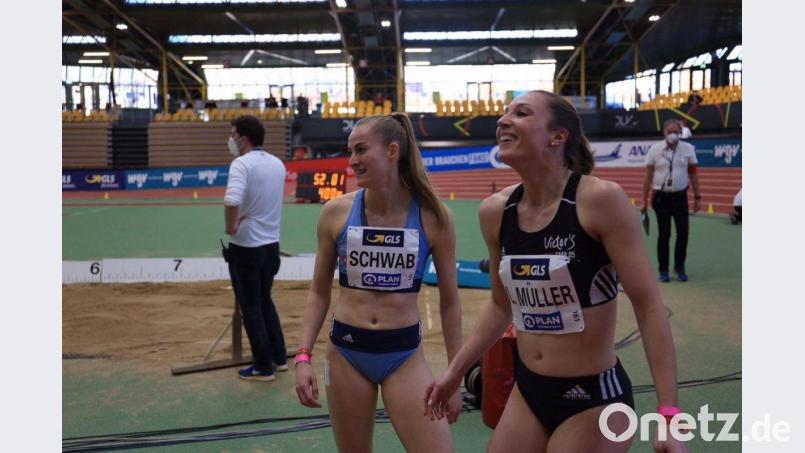 Corinna Schwab (Mitte) aus Hiltersdorf hat mit der deutschen 4 x 400-Meter-Staffel in Chorzow die Quali-Norm für Tokio geknackt. Bild: Kiefner