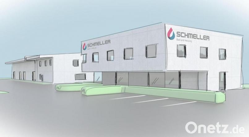 So sollen die beiden Neubauten der Firma Schmeller Bad und Heizung im Gewerbegebiet Kreuzäcker in Mitterteich einmal aussehen. Nach derzeitigem Stand sollen die Arbeiten im Juli beginnen. Grafik: Architekturbüro Sticht/exb