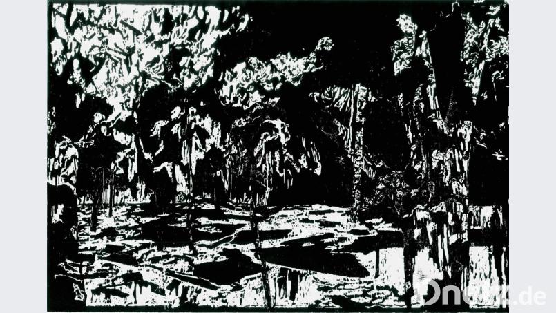 Dieser Holzschnitt, den Maria Salmanian gefertigt hat, trägt den Titel „ML“. Der Druckstock hat die Maße 80 mal 120 Zentimeter. Bild: Maria Salmanian/exb