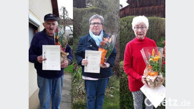 Ehrung für 40 Jahre Mitgliedschaft beim Obst- und Gartenbauverein Utzenhofen (von links): Xaver Eichenseer sowie Agnes und Rosi Scharl. Bildmontage: aun
