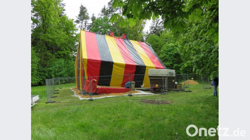 Nein, das ist kein Zirkuszelt. Unter der Plane ist das Mesnerhaus am Eggenberg bei Ensdorf versteckt. Das Gebäude ist stark vom Holzwurm befallen und muss begast werden, deshalb ist es verhüllt. Bild: Martin Sollfrank