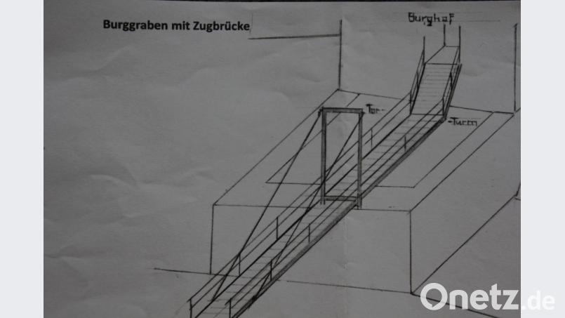 So soll die neue Zugbrücke einmal aussehen. Die Zeichnung hat der ehemalige Tirschenreuther Stadtbaumeister Karl Zintl ausgearbeitet. Bild: kro