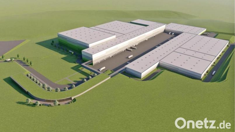 Die Perspektive des Logistikzentrums aus Nord-West-Richtung. Skizze S. Hamacher/Edeka