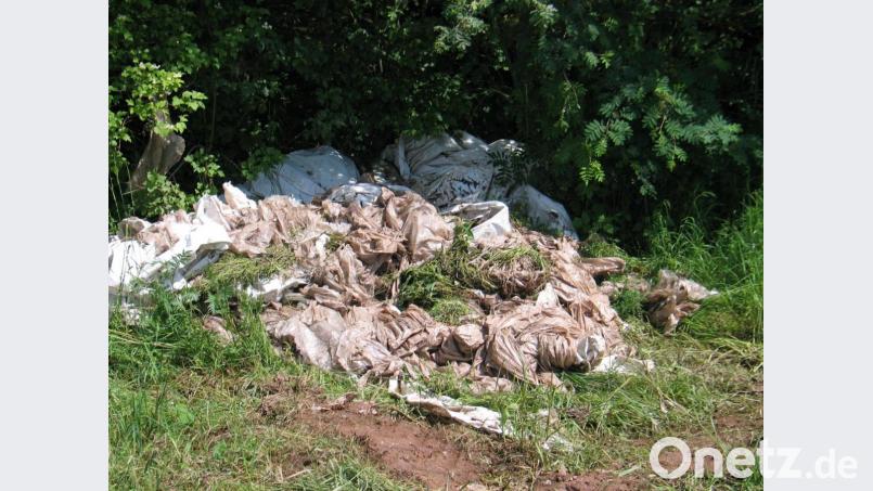 Silofolien liegen schon seit längerer Zeit bei Lenau. Im April lagen sie am Rande eines Ackers, inzwischen wurden sie auf die andere Seite in eine Hecke verlagert. Bild: bkr