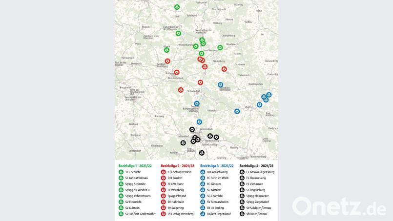 Die alternative Einteilung der Fußball-Bezirksligen in vier Achtergruppen. Bild: gld