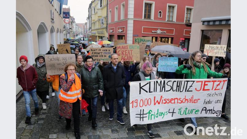 Ein Bild aus dem Jahr 2019. Bis Corona die Klimademonstrationen in Amberg stoppte, wurden sie jedes Mal ein bisschen größer. Jetzt diskutiert die Fridays-for-Future-Bewegung mit dem Amberger Stadtrat. Archivbild: Wolfgang Steinbacher