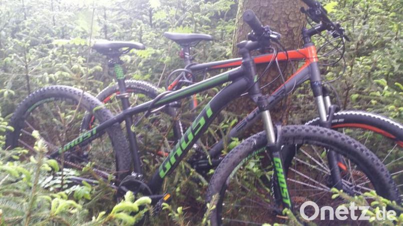 In einem Wald südöstlich von Naab stehen zwei abgeschlossene Fahrräder, die auf ihre Besitzer warten. Bild: Polizeiinspektion Tirschenreuth/exb