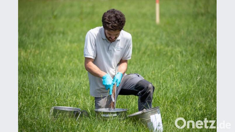 Entnahme von Bodenproben auf einem Acker nahe dem US-Militärflugplatz Katterbach. Wegen einer erhöhten Konzentration von per- und polyfluorierten Chemikalien (PFAS) im Boden und im Grundwasser an der US-Kaserne werden die Proben zurzeit entnommen. Symbolbild: Daniel Karmann