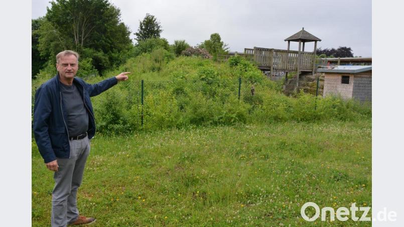 Lebenshilfe-Geschäftsführer Berthold Kellner zeigt auf das Gelände, auf dem das neue Kinderhaus errichtet werden soll. Bild: jr