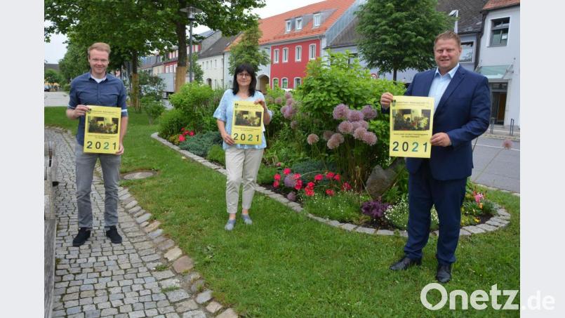 Jugendbeauftragter Christoph Hampel, Gabi Bleistein von der Stadtverwaltung und Bürgermeister Stefan Grillmeier (von links) stellten das Ferienprogramm der Stadt Mitterteich vor. Bild: jr