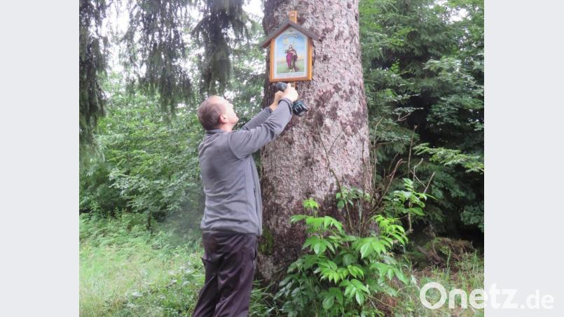 OWV-Vorsitzender Günter Gradl bei der Montage des neues Bildes. Bild: exb