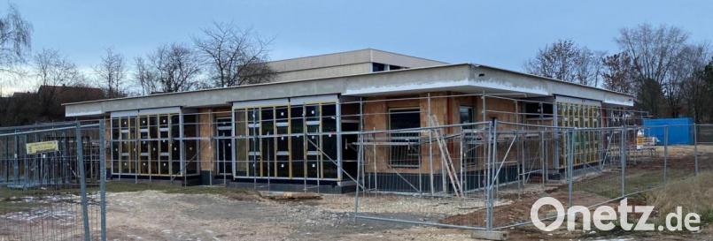 Beim Neubau des Kindergartens in der Schulstraße geht es mit großen Schritten voran. Archivbild: cv