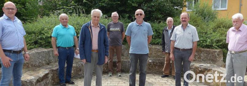 Die komplette Riege der Feldgeschworenen mit den neugewählten Obmännern: Bürgermeister Johannes Schmid (von links), Georg Walberer, Albert Schwemmer, Herbert Schmid, Obmann Oswald Weidner, Franz Fehlner, stellvertretender Obmann Josef Nickl, Rudi Rauh. Bild: lgc