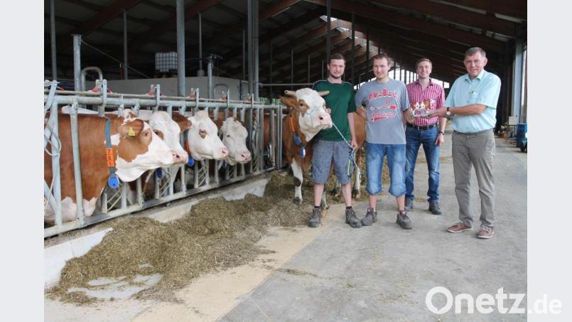 Tobias Nickl (Zweiter von links) freut sich mit seinem Bruder Michael (links) über den von Dr. Thomas Nibler und Gerhard Schwarz (von rechts) übergebenen Ehrenpreis. Bild: pi