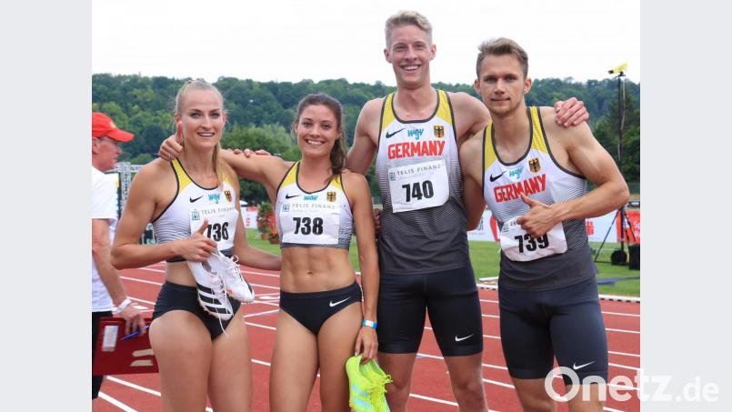 Corinna Schwab (links), Ruth-Sophia Spelmeyer-Preuß, Marvin Schlegel und Manuel Sanders liefen die schnellste Zeit eines deutschen Teams über die 4x400 Meter der Mixedstaffel. Archivbild: Kiefner