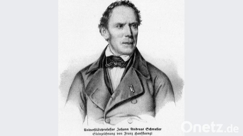 Portrait-Zeichnung von Johann Andreas Schmeller, der 1785 in Tirschenreuth geboren worden ist. Vor 130 Jahren, am 20. Juli 1891, wurde am Tirschenreuther Marktplatz sein Denkmal errichtet. Repro: Sporrer, Thomas