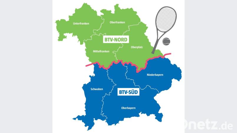 Die künftige Einteilung Bayerns in die zwei Tennis-Regionen Nord und Süd. Grafik: Gold
