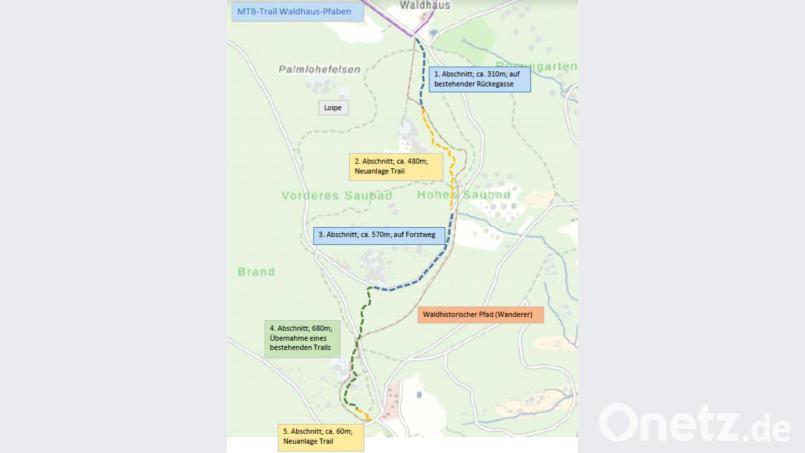 Der Streckenverlauf des neuen Mountainbike-Trails vom Waldhaus bis nach Pfaben. Repro: njn