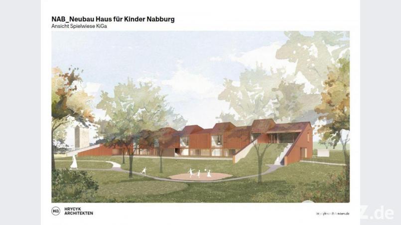 Der Bau des neuen Kindergartens – hier eine visualisierte Ansicht aus dem Architekturbüro in München – kann erst deutlich später beginnen. Grafik: Büro Hrycyk/exb