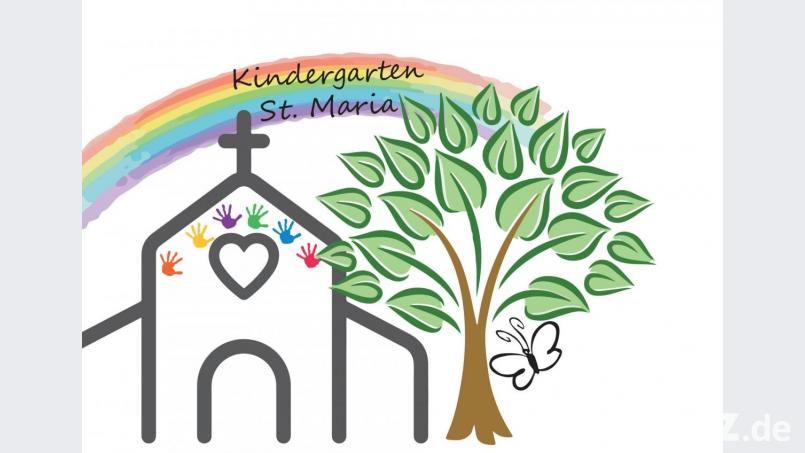 Das Logo vereint alle wichtigen Details des Kindergartens St. Maria in Schnaittenbach Die Kirche steht für den kirchlichen Träger, der Regenbogen und der Schmetterling symbolisieren die beiden Gruppen. Grafik: Monika Reindl/exb