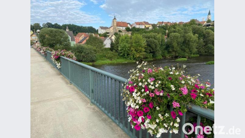 Schöne Blumenkästen an der Naabbrücke lassen den Hauptzugang zur Stadt freundlicher erscheinen. Bild: Wilhelm Amann