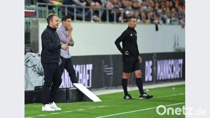 Bundestrainer Hansi Flick (links) war mit der Darbietung in Liechtenstein trotz des 2:0-Sieg unzufrieden. Bild: Sven Hoppe/dpa