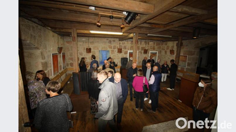 Aufmerksam betrachteten die zahlreichen Besucher der Vernissage die &quot;leisen Bilder und starken Skulpturen&quot; von Ruthild und Helmut Langhammer, die bis 3. Oktober in der &quot;Vest&#039;n&quot; gezeigt werden. Bild: bjp